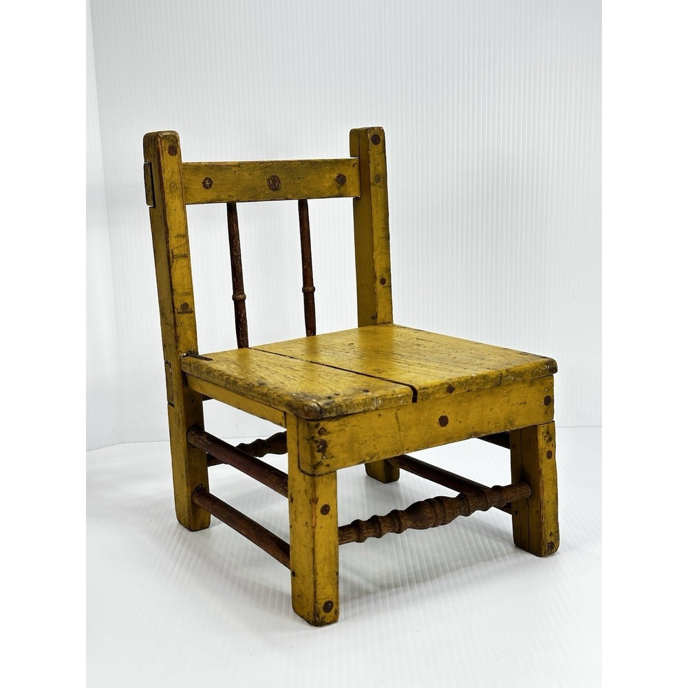 Antique Handmade Wood Child Chair Shabby Chippy Paint Chic Porch Old‎ Dated 1926